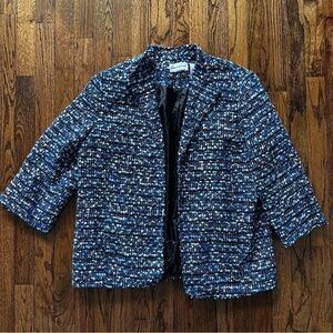 Alfred Dunner Navy and Light Blue Tweed Open-Front Blazer Jacket 16